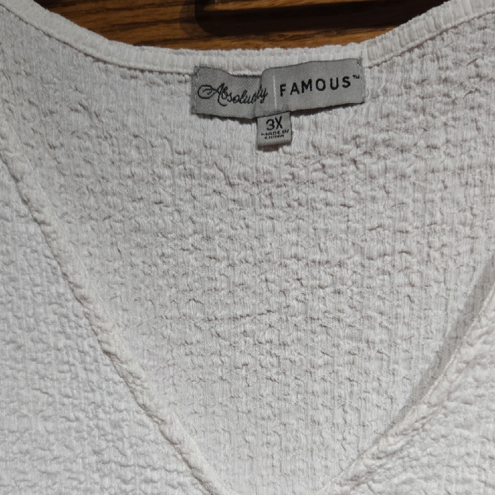 Absolutely Famous White Textured V-Neck Top